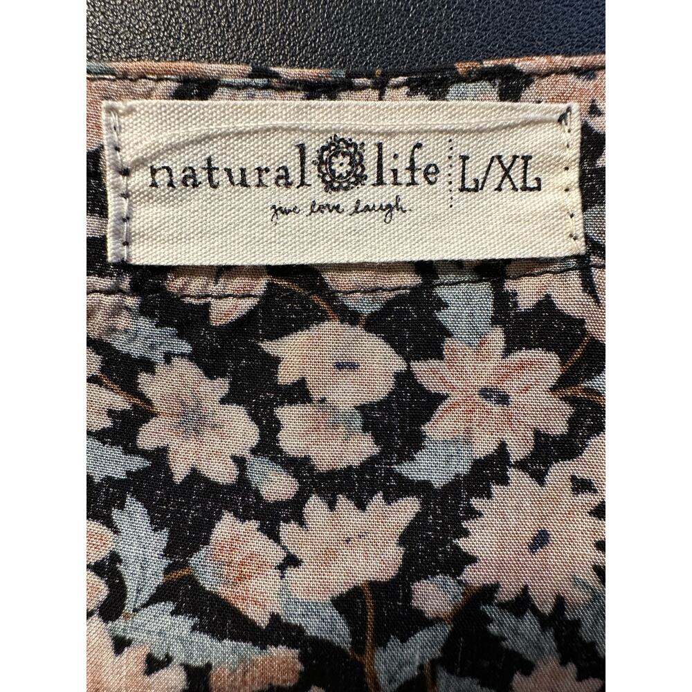 Natural Life Black Peach Floral Maxi Dress L/XL Square Neck Boho Cottagecore - Picture 16 of 16